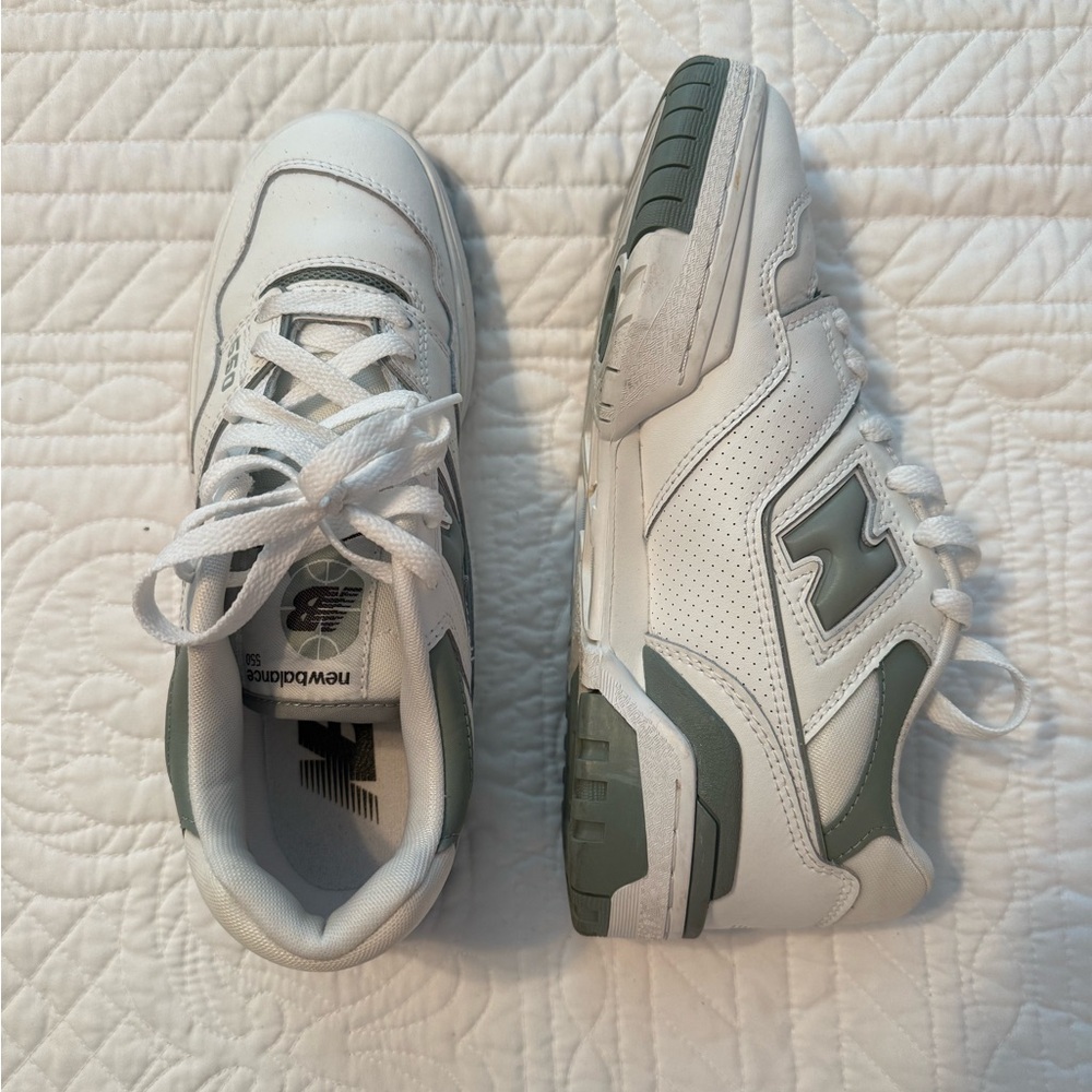 New Balance White and Green Sneakers